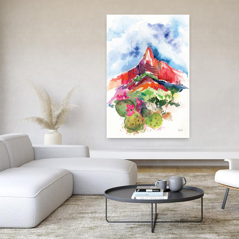 Contemporary Art Abstract Contemporary Cactus Landscape Mountain Art by Kristy Rice - Wrapped Canvas Print