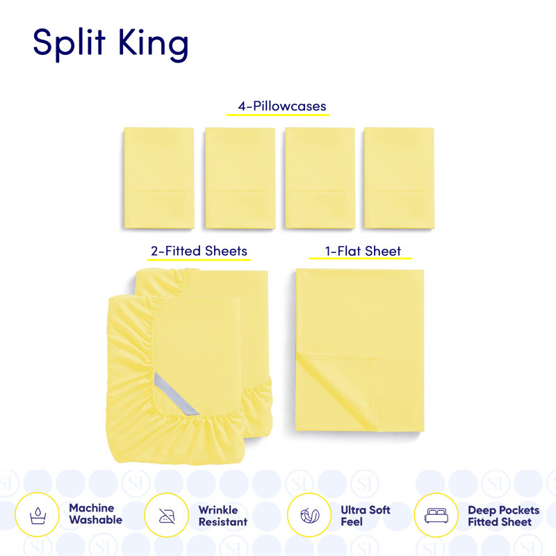 Luxurious Soft Microfiber Sheet Set with Bonus Pillowcases, Split King Sheet Set with 4 Pillowcases, Gold