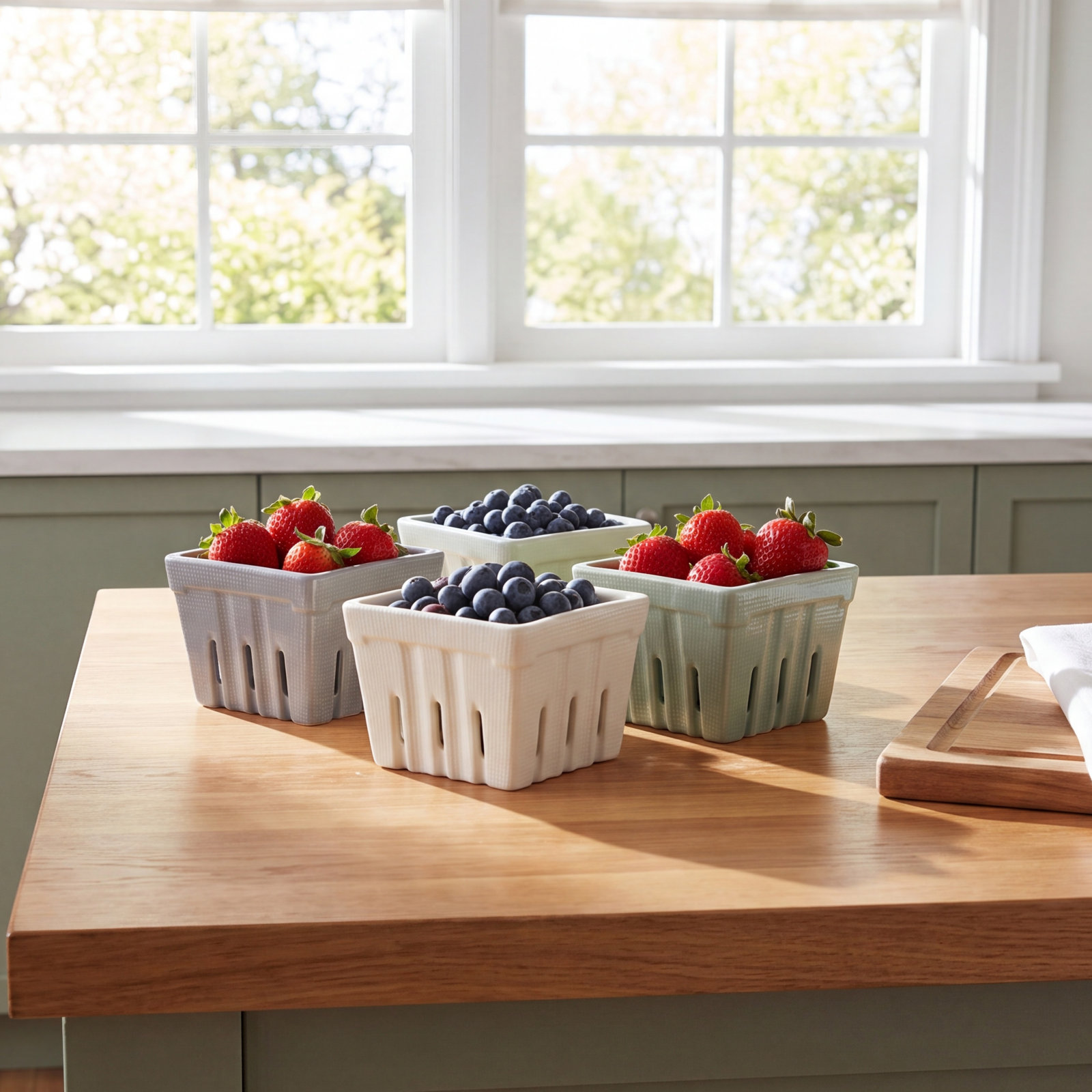 Ceramic Food Storage Container, White/ Gray/ Green/ Pale Green