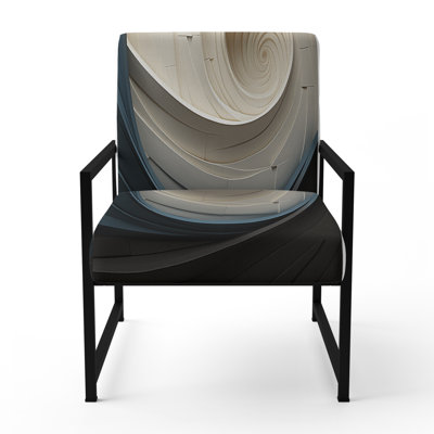 Geometric Spiral I - Upholstered Modern Arm Chair, Beige Accent Chair