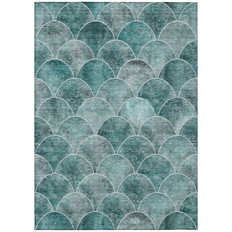 Tapis extérieur lavable abstrait bleu sarcelle 5 pi x 8 pi bleu turquoise et gris