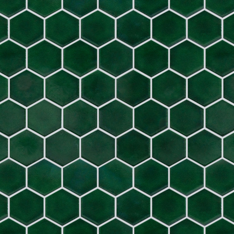 Metro Ion 2" Hex Emerald 11-1/8" x 12-5/8" Porcelain Mosaic Wall Tile