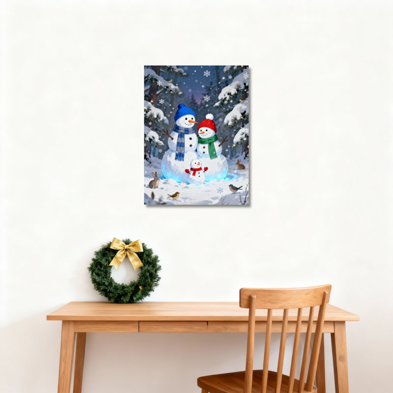 «Snowman Family Winter», art mural sur toile, H 18 po x l 12 po