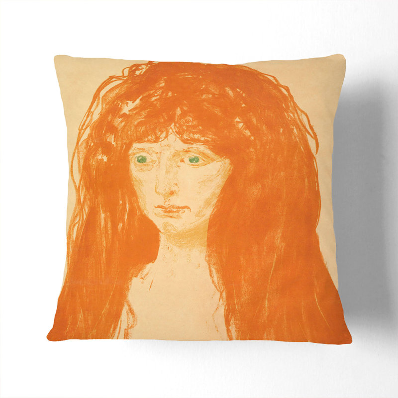 Woman With Red Hair Square Throw Cushion, 55cm H x 55cm W x 20cm D
