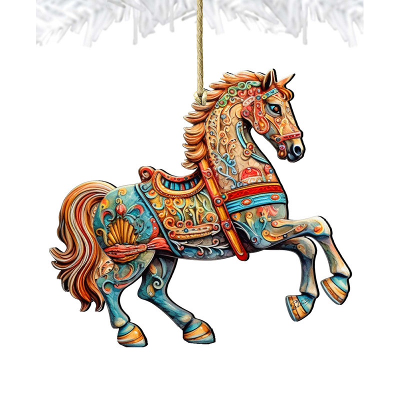 Handcrafted Birch Plywood Carousel Horse Christmas Ornament