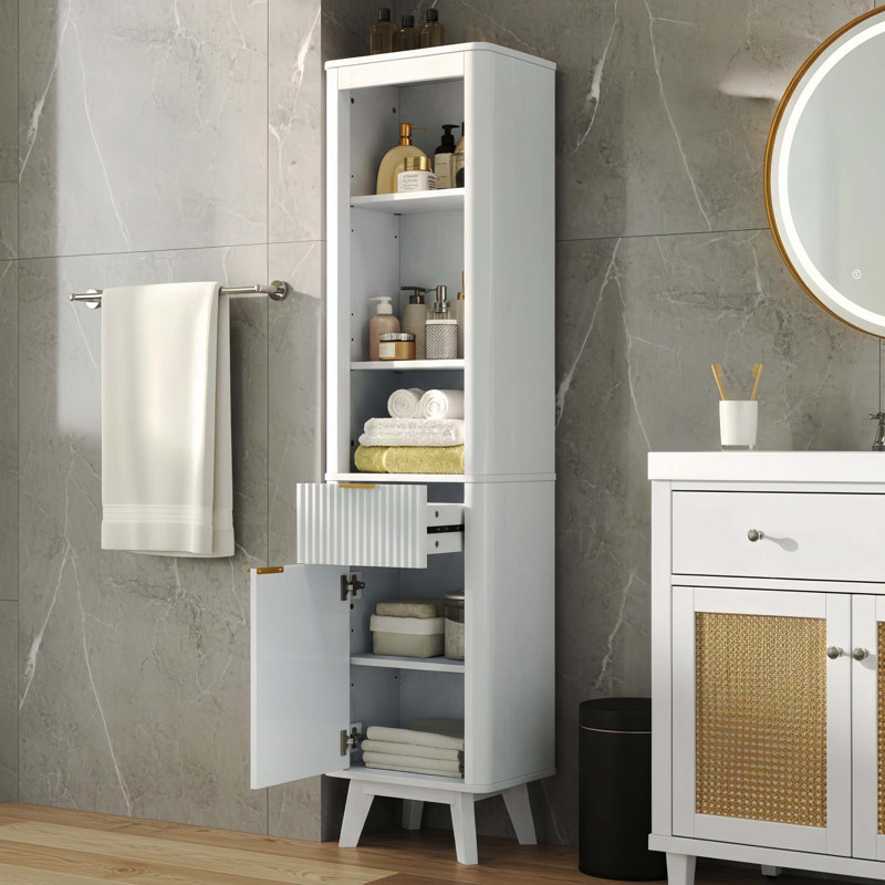 Armoire de rangement de 68 po de hauteur avec tablettes réglables et tiroir, Blanc