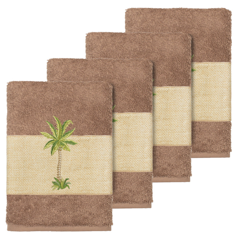 Colton 100% Turkish Cotton Embellished Washcloth, Latte