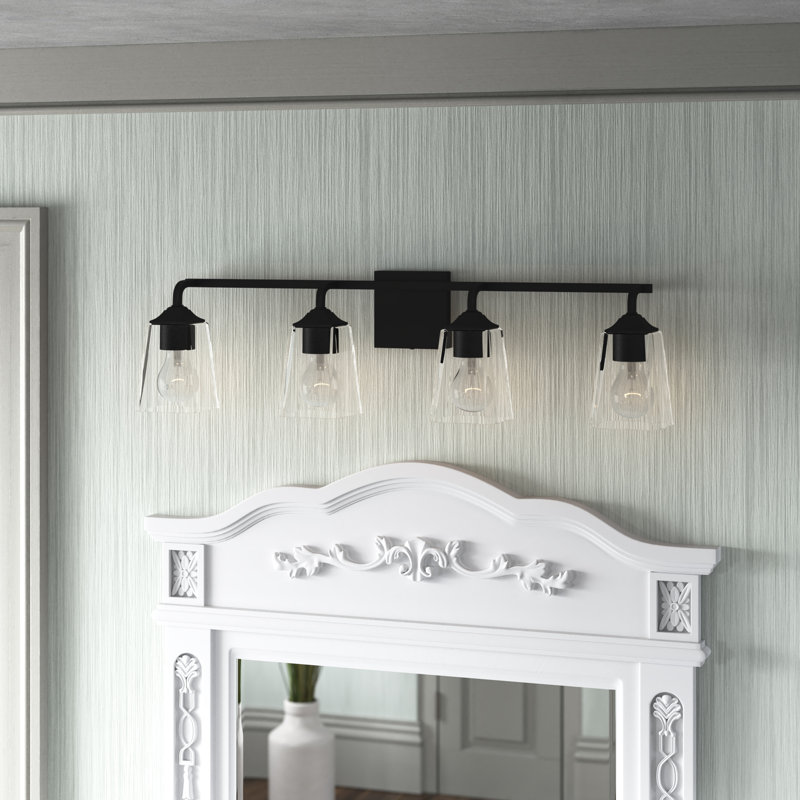 Éclairage pour salle de bain 4 lumières Leyden, Noir mat, Transparent