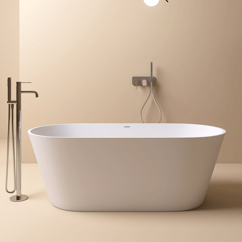 63" x 30" Freestanding Tub Solid Surface Soaking Bathtub, White