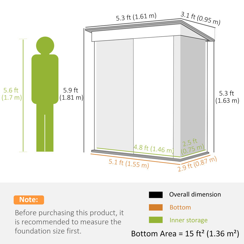 5 ft. W x 3 ft. D Metal Lean-To Storage Shed, Dark Gray