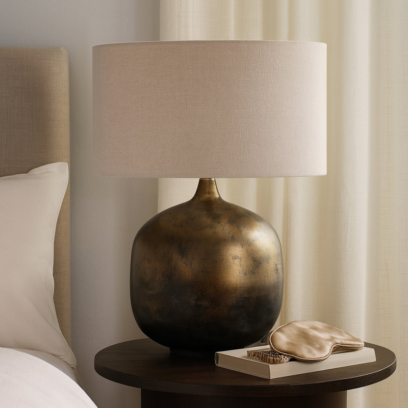 Modern Metal Base Table Lamp With Linen Shade - Decorative Bedside Light For Bedroom And Office Desk - Small Accent Table For Living Room Decor - 28"