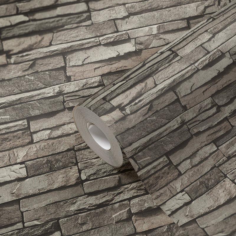 Bricks and More Collection Chic Stonewall Effect Wallpaper Roll, Gray