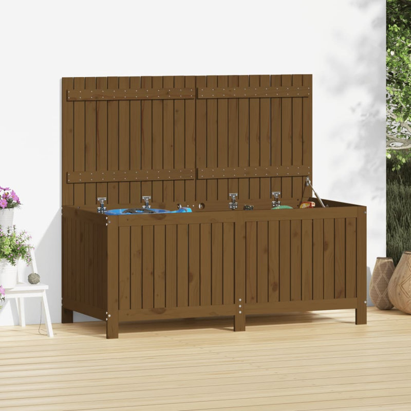 Rosalind Wheeler Chenard 147cm W 0L Pine Solid Wood Deck Box, Honey Brown
