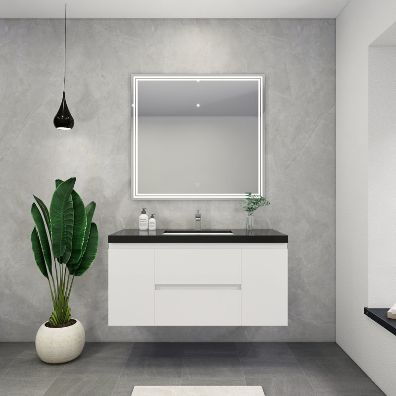 Castin 48" Wall-Mounted Single Bathroom Vanity Set, Glossy White