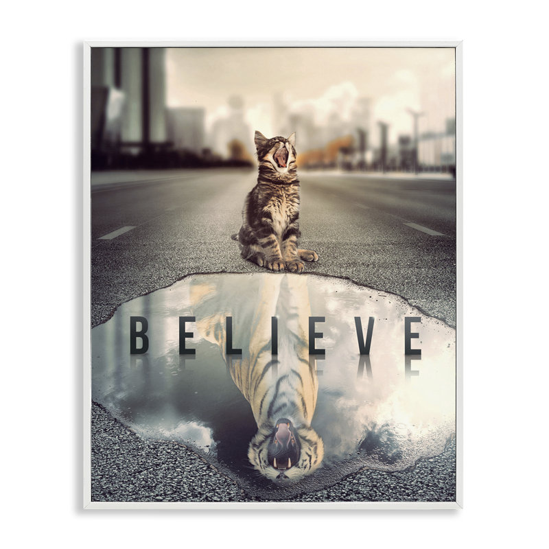 «Believe Cat & Tiger», estampe numérique par Reinders, Estampe numérique encadrée blanc bord de mer, H 20 po x l 16 po