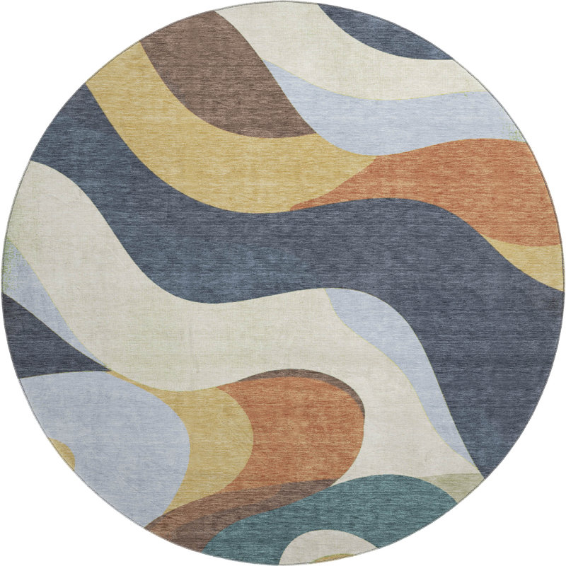 Premium Machine Washable Mayfield AMF2186 swirls Rug, Gold, 8' Round