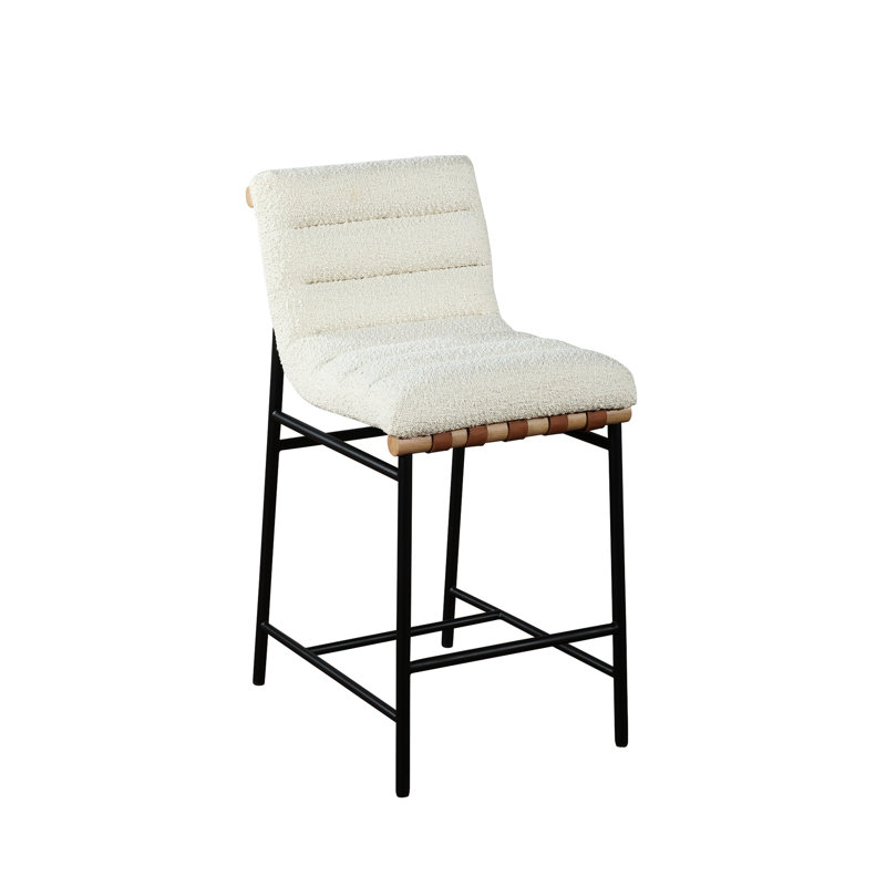 Élégant fauteuil à hauteur de comptoir en tissu Boucle avec détails en cuir pu et support en bois