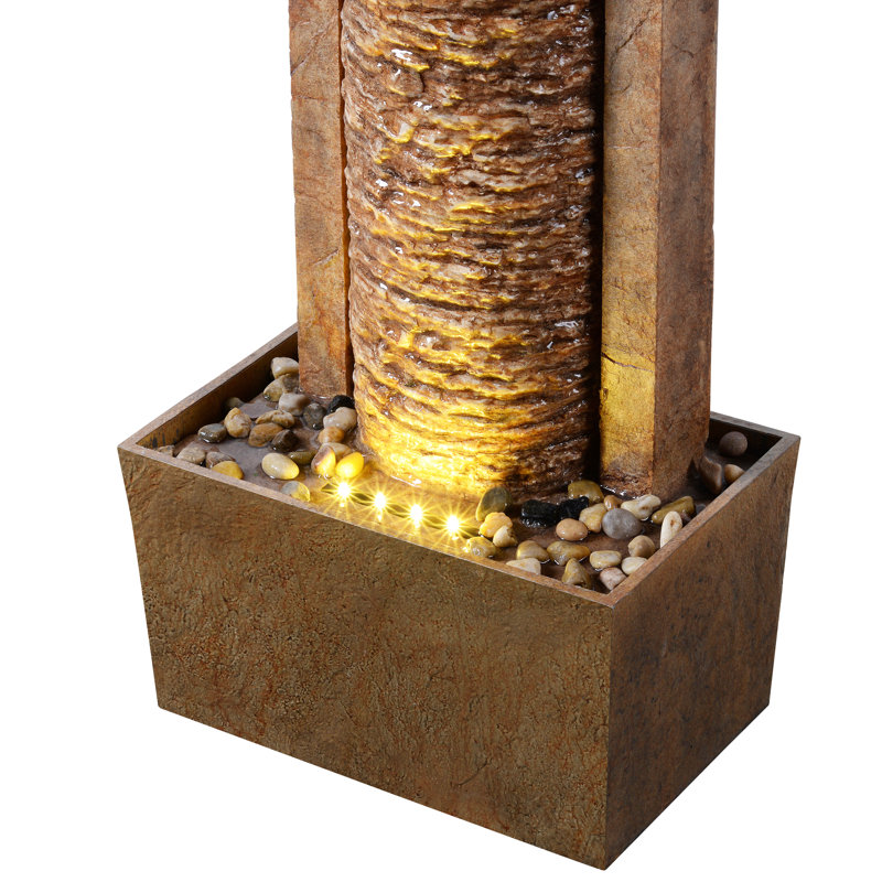 Weather Resistant Floor Fountain with Light, Brown