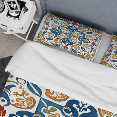 Mediterranean Tiles In Retro Blue VII BeddingMicrofiber / Polyester Duvet Cover Set