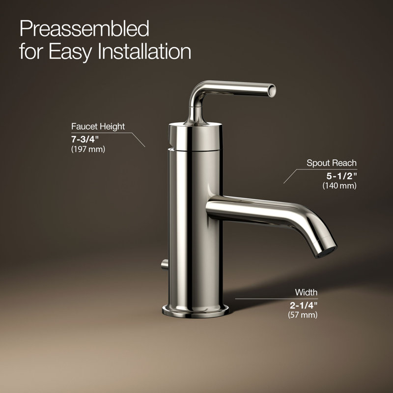 Purist Single Hole Bathroom Faucet with Drain Assembly, Vibrant Polished Nickel