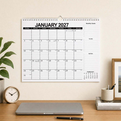 Creative And Minimalist Yo Coil Calendar 2027 Wall Calendar  English Monthly Planner With Yo  Binding Large Writing Blocks Hanging Calendar For Home Office
