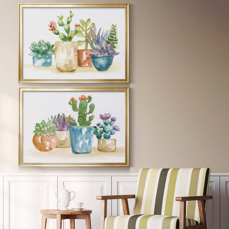 Summer Succulents I, toile encadrée de qualité supérieure - prête à être accrochée, Or, H 18,5 po x l 49 po x P 1,5 po