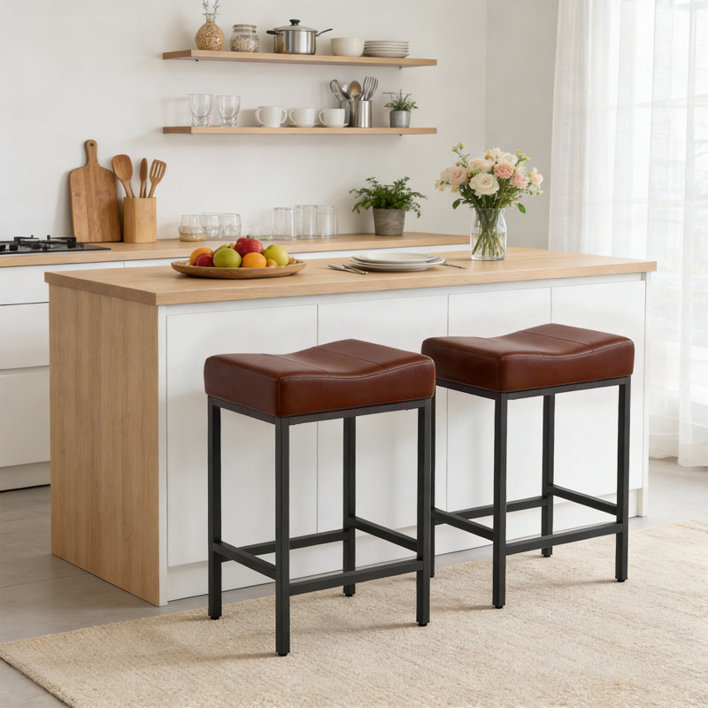 Triplehorn Backless Bar and Counter Stools Upholstered Seat for Comfort, Perfect for Kitchen or Dining Areas, Reddish Brown