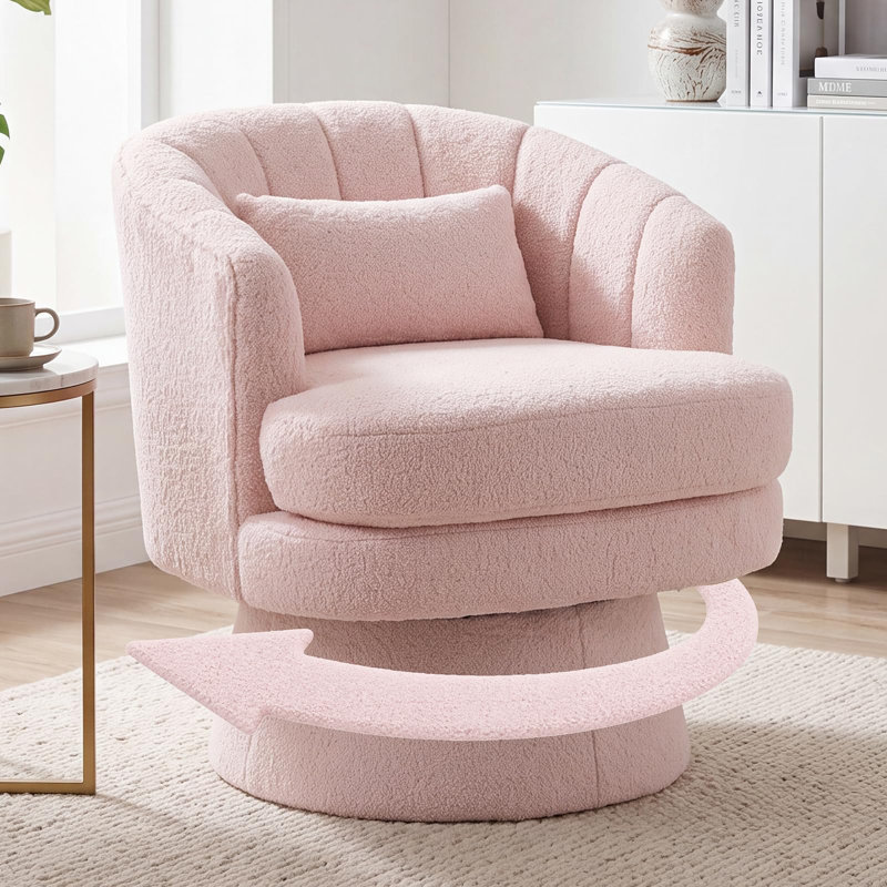 Fauteuil d'appoint pivotant en tonneau avec rembourrage moelleux et coussin lombaire à 360 °, Light Pink Teddy