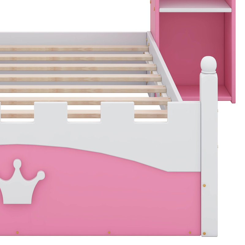 Oaklee Standard Bed with Shelves, Pink
