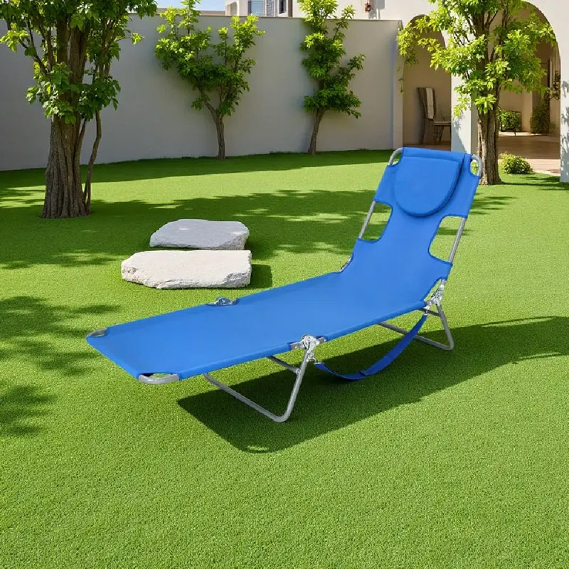 Sun Lounger Portable Folding Sunbed With Adjustable Backrest Deck Chair Lounger With Face And Hand Cutout Lightweight Frame Great For Pool Or Sun Bathing Pink Or Blue Optional