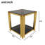 Ensemble de 3 tables de salon avec 1 table basse et 2 tables de bout, rectangulaire, verre trempé, métal asymétrique, finition dorée et tablette inférieure, 47,5 po