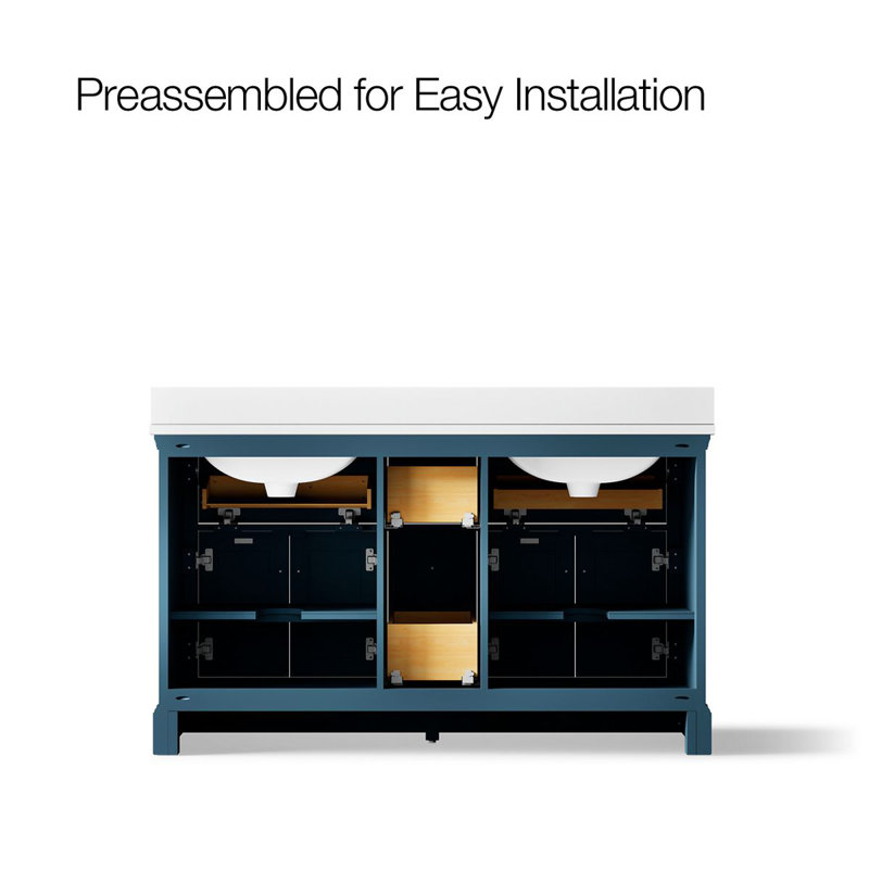 Charlemont 60 In. Bathroom Vanity Cabinet With Sinks And Quartz Top, Tidal Blue