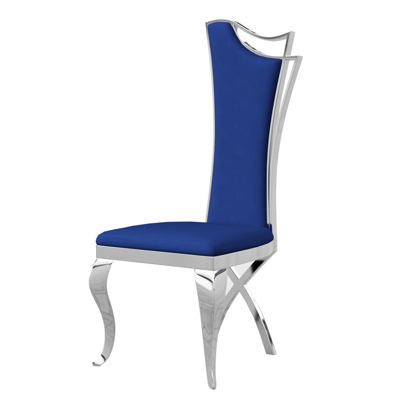 Kovanes Solid Back Upholstered Side Chair Dining Chair, Silver, Blue