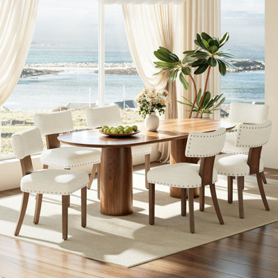 Upholstered Dining Chair with Thickened Cushion, Solid Wood Legs