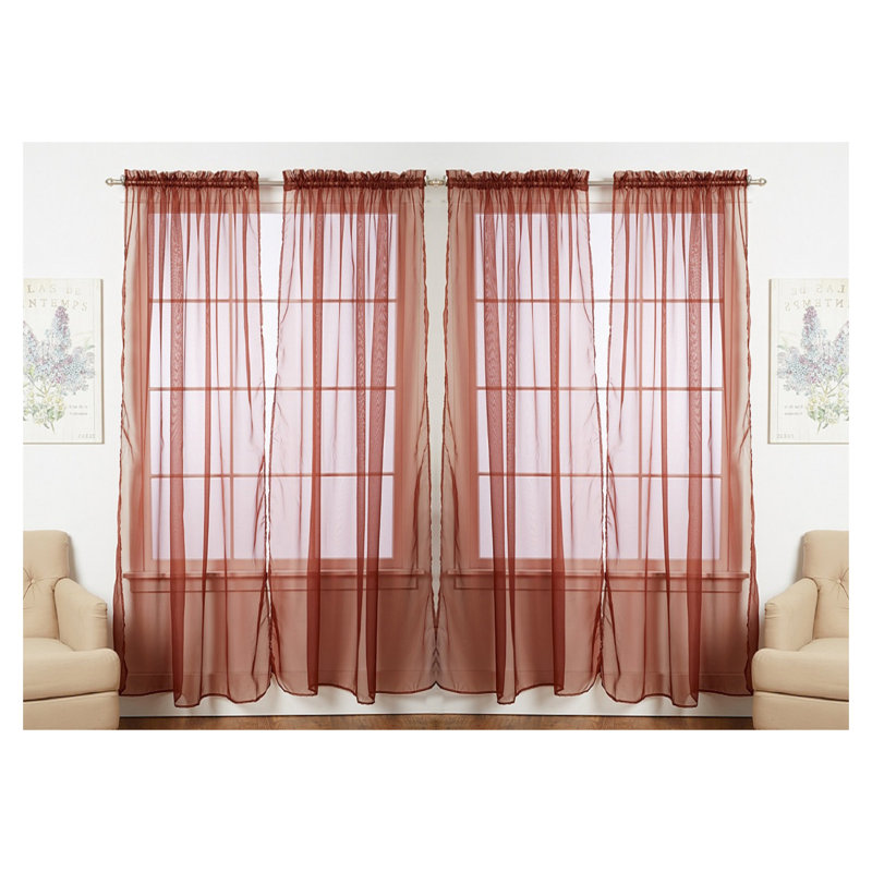 Panneaux de rideaux transparents de couleur unie avec passe-tringle, Chocolat