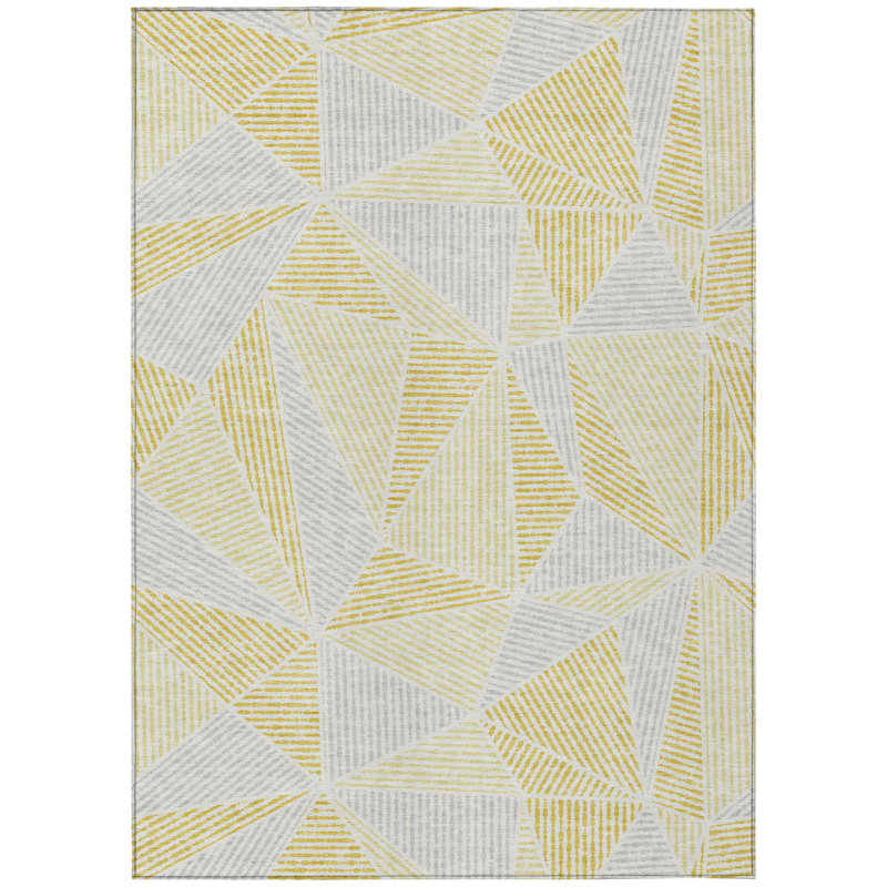 3' X 5' Gold Gray And Wheat Geometric Washable Indoor Outdoor Area Rug