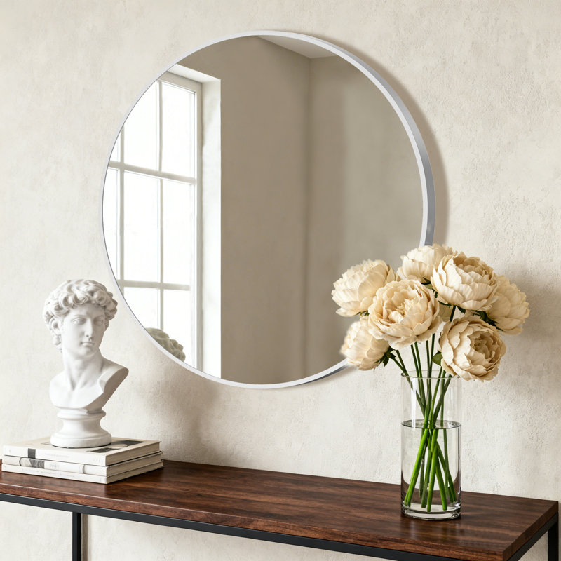 Miroir de salle de bain mural Malakhi, H 24 po x l 24 po, Argent