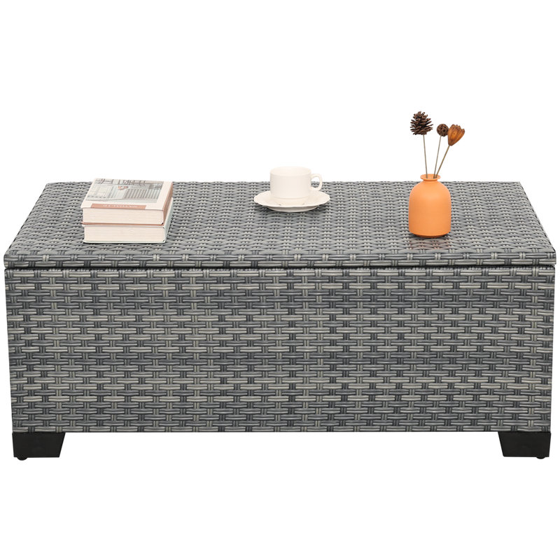 Outdoor Table with Storage Patio Table Wicker Coffee Table All-Weather Side Table Waterproof Cover, Gray