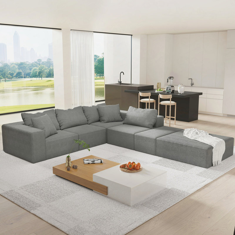 Boneless Modern Upholstered Sectional Sofa Couch Set,Modular 132" L Shaped Sectional Living Room Sofa Set With 6 Pillows,Free Combination Sofa Couch for Living Room,Bedroom
