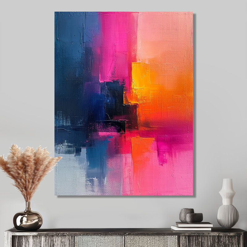 Fuchsia Sunrise - reproduction d'art abstrait mural, H 32 po x l 16 po x P 1 po, Toile tendue
