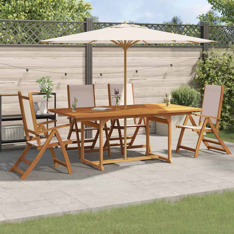 Patio Dining Set Extendable Rectangular Table, 5 Pieces: Table, 4 Chairs, 75cm H x 150cm W x 100cm D, Cream