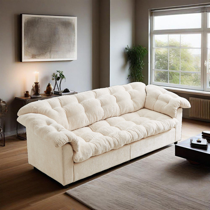 Canapé moderne en chenille touffeté de 99,2 po - spacieux et ultra-confortable, Beige