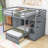 Full Over Twin Wood 5 Drawer Bunk Bed With Storage Staircase And Wardrobe-1945103711