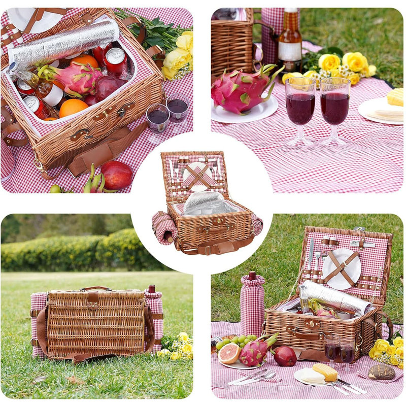 Panier de pique-nique isolé pour 4 personnes, Rouge