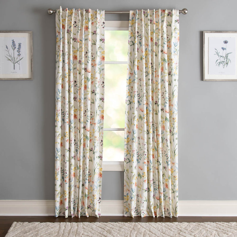 Karyana 100% Cotton Light Filtering Floral Curtain Panel with Rod Pocket Top, 50" W x 84" L