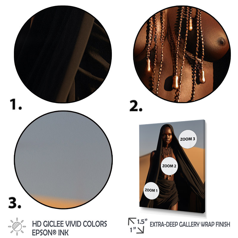 Femme tribale africaine sans grâce du désert, H 32 po x l 16 po x P 1 po, Cadre flottant blanc