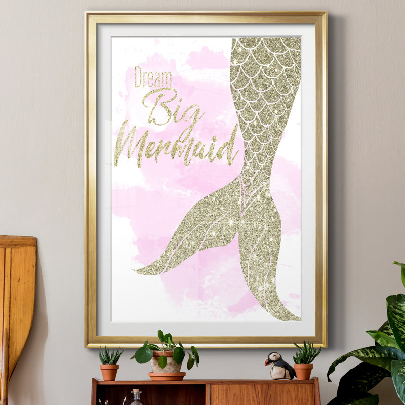 Dream Big Mermaid - impression encadrée sur papier, H 26,5 po x l 36,5 po x P 1,5 po, Papier encadré doré