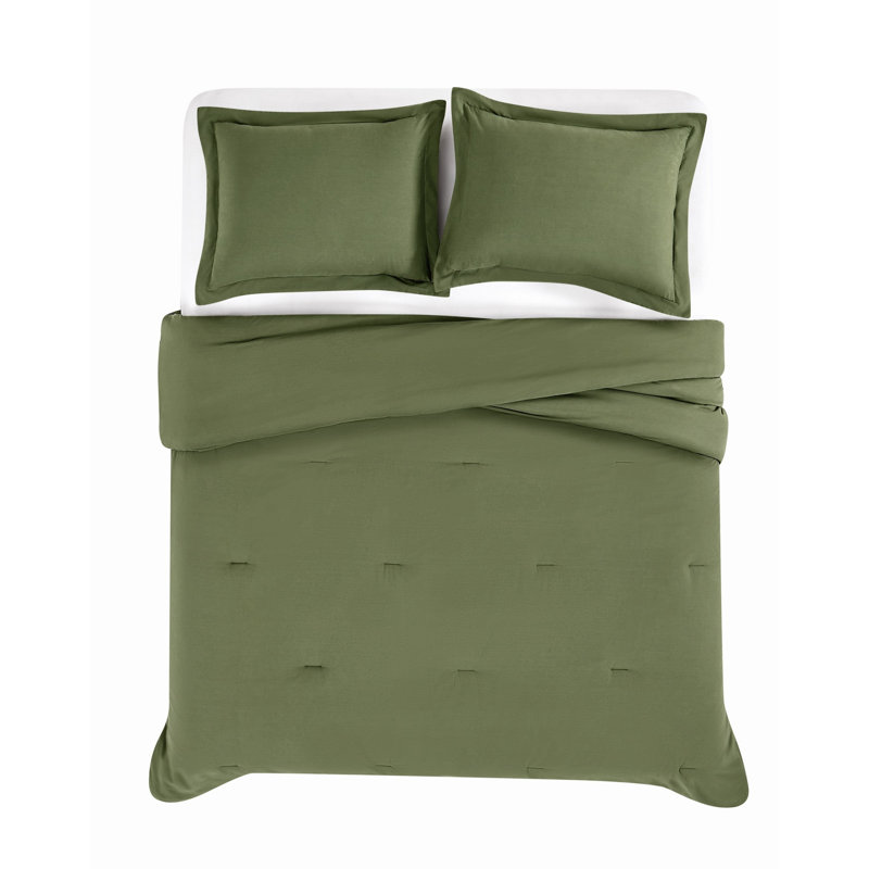 Ensemble d'édredon en coton délavé 3 pièces Frye Vintage, Vert, Édredon grand et 2 taies décoratives