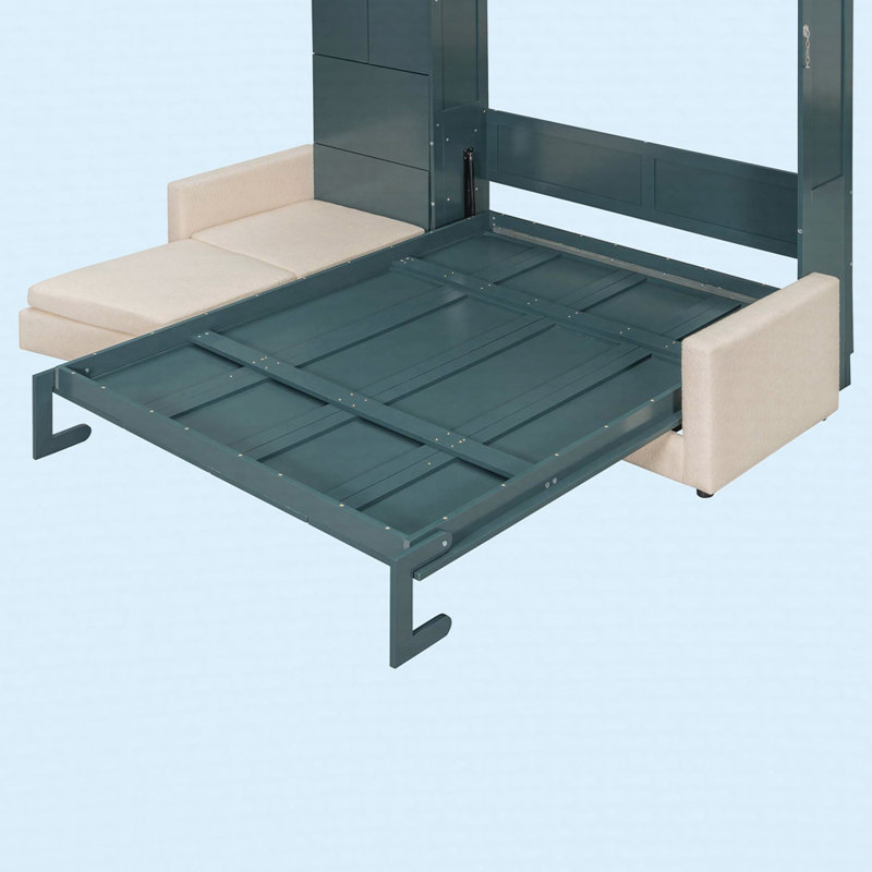 Grand lit escamotable avec canapé et tablettes, Vert