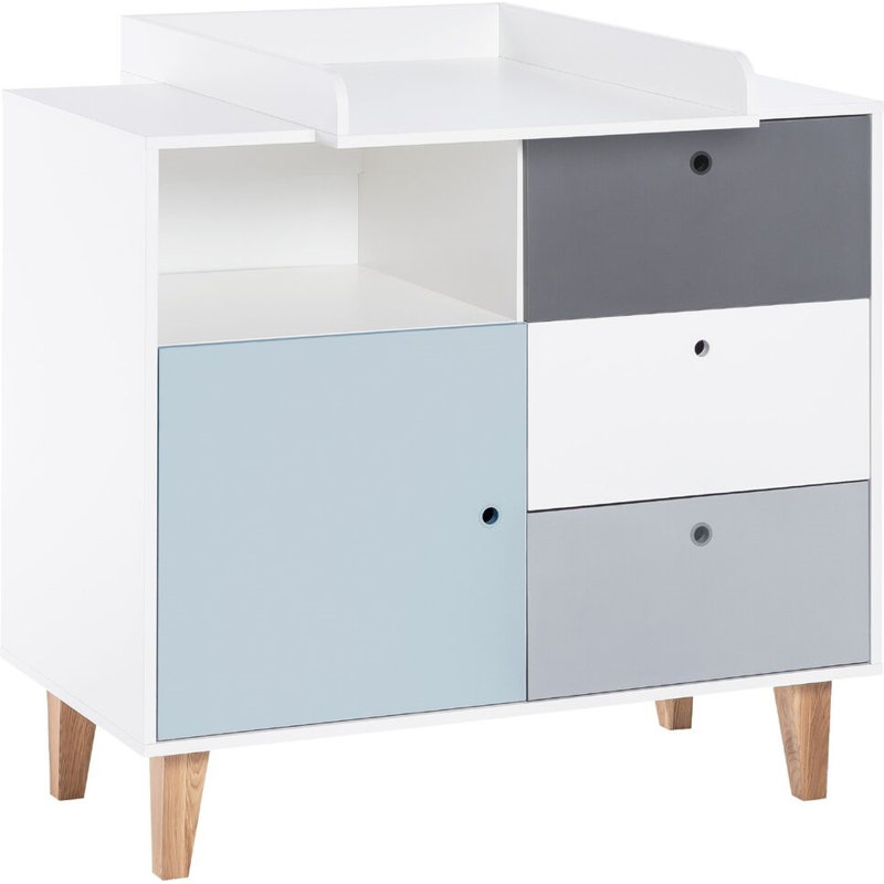 Aleana 3 Drawer Combi Chest, Sky Blue/White/Grey